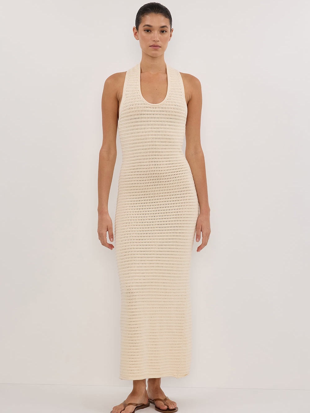 DISSH Gina Cream Halter Crochet Maxi Dress - Medium M